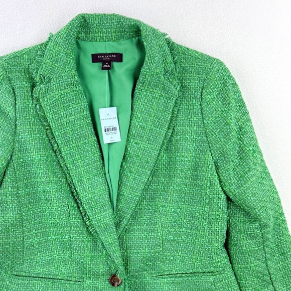 ANN TAYLOR Fringe Tweed Jacket Size 4P (Petite), Kelly Green, NWT Womens Career - Picture 1 of 9